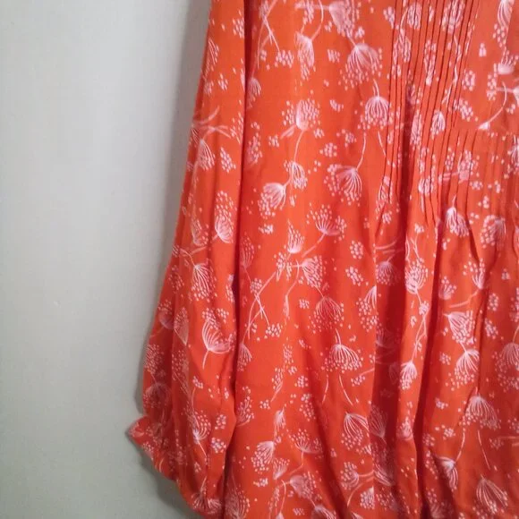 Old Navy Shirt Blouse Women XL Long Sleeve Babydoll Pattern Orange White - Picture 5 of 14